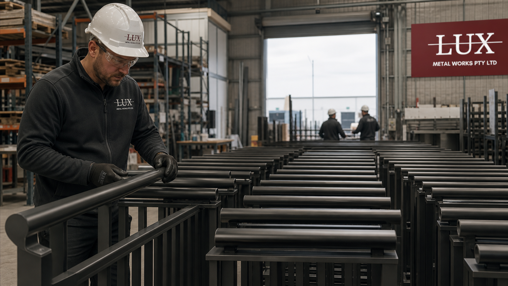 Handrail production and quality review inside the Lux workshop