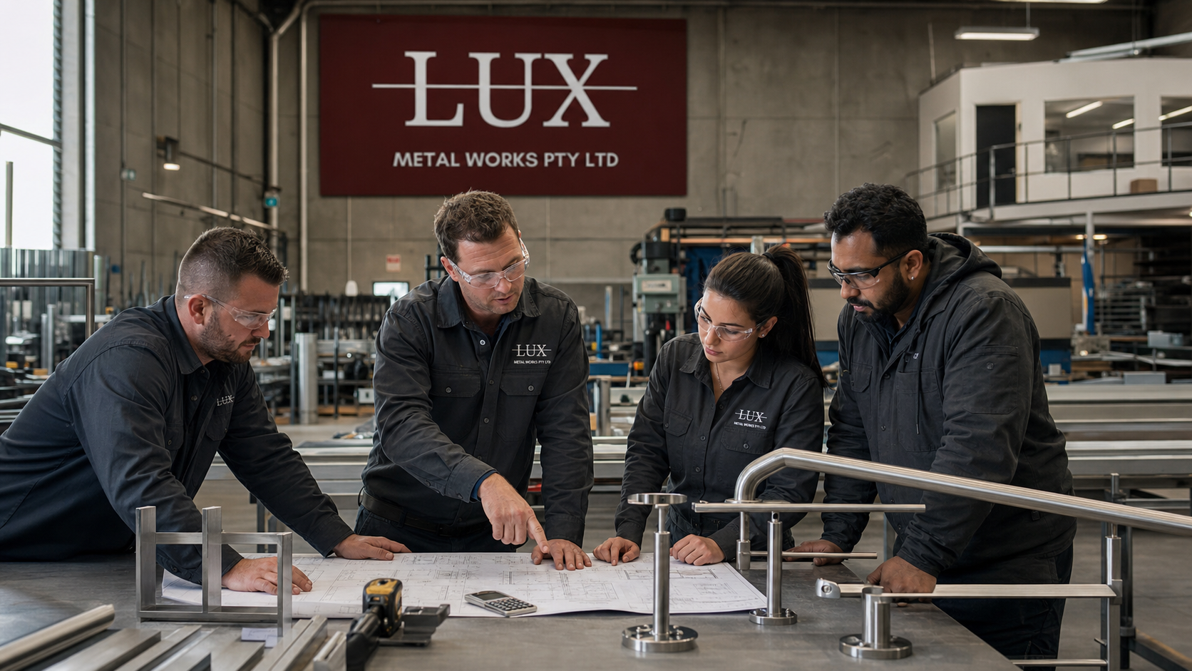 Lux workshop team coordinating fabrication work